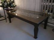 Glass Wood Table & Italian Leather Chairs
