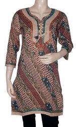 Indian Women's Kurta Top Tunic Cotton With Golden Block Printed Design